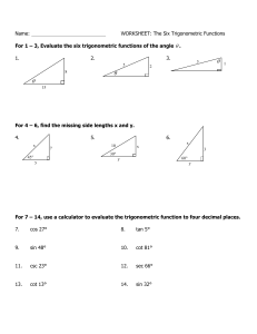 Trigonometry Worksheet: Six Trig Functions