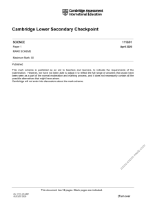 Science Checkpoint Mark Scheme: April 2020