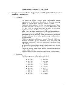 Course Guidelines A.Y. 2023-2024: Tri-X & Bio-X Modes
