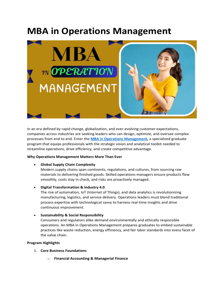 MBA in Operations Management: Program Overview & Career Paths