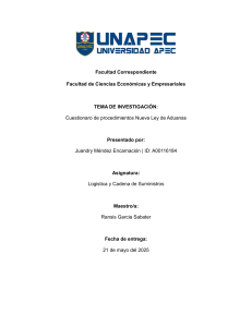 Cuestionario Procedimientos Aduaneros: Nueva Ley de Aduanas