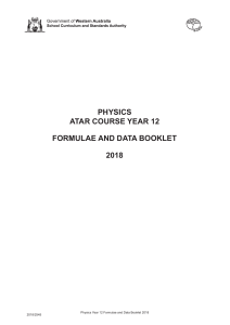 Physics Year 12 Formulae & Data Booklet