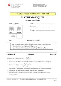 Examen Suisse Maturité 2014 - Mathématiques Niveau Supérieur