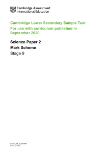 Cambridge Lower Secondary Science Stage 9 Paper 2 Mark Scheme 2020