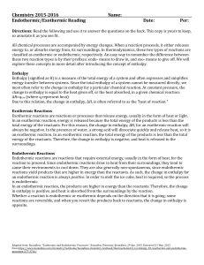 Endothermic/Exothermic Reactions Worksheet