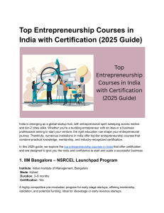 Top Entrepreneurship Courses India 2025 (With Certification)