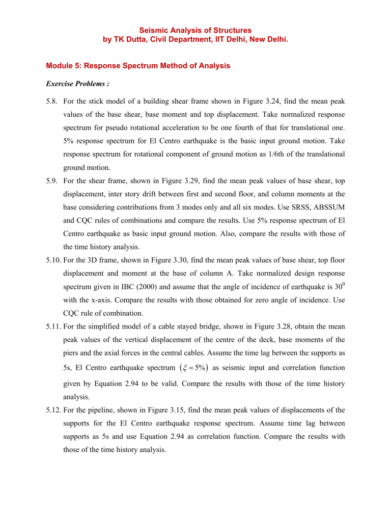 Response Analysis Model Response Spectrum Analysis: Exercise Problems