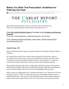 Lab Test Guidelines for Psychiatric Prescriptions