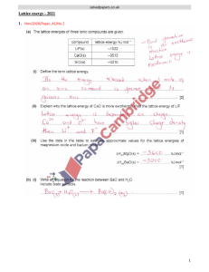 Lattice Energy Exam Questions - Chemistry