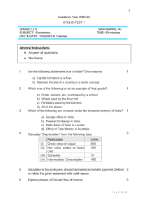 Grade 12 Economics Cyclic Test: National Income & GDP