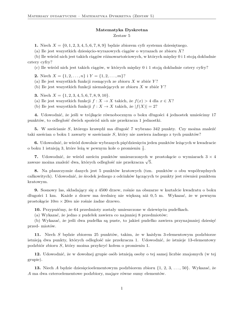 Zestaw ćwiczeń Z Matematyki Dyskretnej