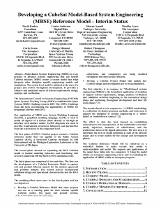 CubeSat MBSE Reference Model: Interim Status & Development