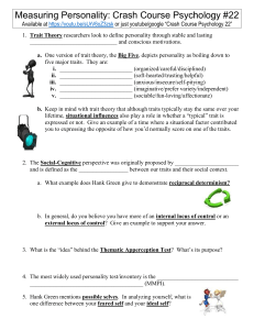 Personality Measurement: Crash Course Psychology #22 Worksheet