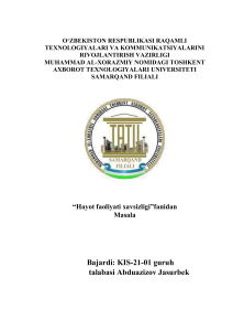 Hayot Xavfsizligi Shamollatish Masalasi