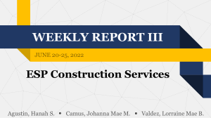 ESP Construction Weekly Report: Material Estimation & Planning