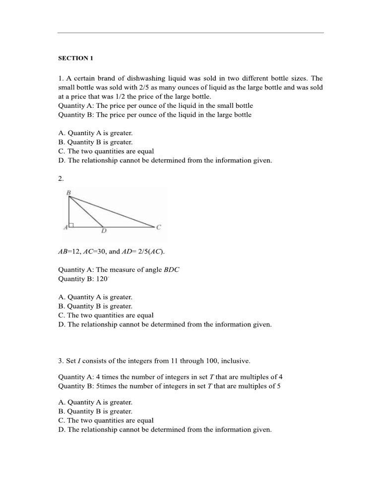 Math Quantitative Comparison Test
