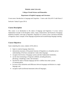 Introduction to Language & Linguistics Course Syllabus