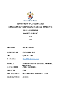 ACC2143 Course Outline: External Financial Reporting