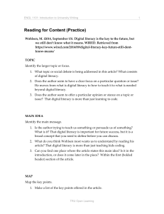 Digital Literacy Reading Comprehension Worksheet