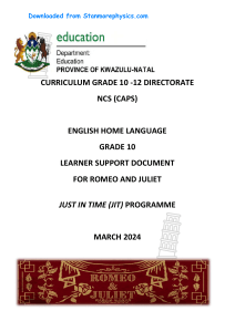 Romeo and Juliet Grade 10 Learner Support Document