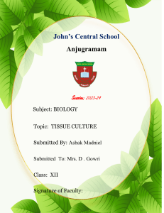 Biology Project: Tissue Culture - Class XII