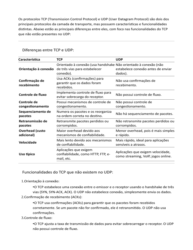 TCP vs UDP: Principais Diferenças e Funcionalidades
