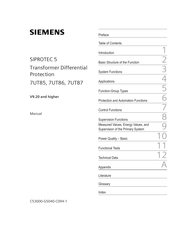 SIPROTEC 5 Transformer Differential Protection Manual