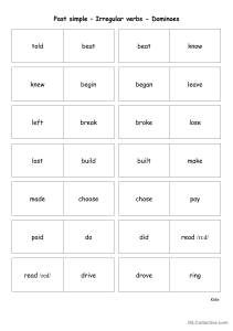 Past Simple Irregular Verbs Dominoes Worksheet