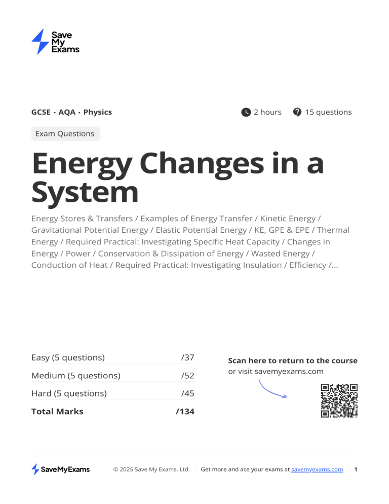 GCSE Physics: Energy Changes Exam Questions