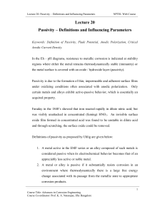 Passivity in Corrosion: Definitions & Parameters