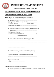ITF SIWES End of Year Program Report Sheet