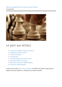 Pion aux &eacute;checs : mouvement, valeur et strat&eacute;gie