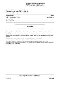 IGCSE Chemistry (9-1) Mark Scheme: May/June 2022
