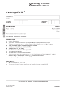 IGCSE Mathematics Core Paper 1 Exam 2023