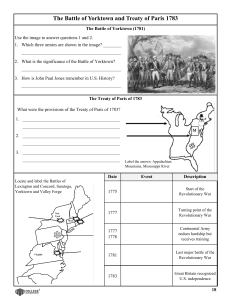 Battle of Yorktown & Treaty of Paris Worksheet