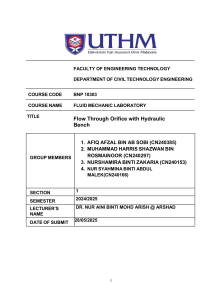 Fluid Mechanics Lab Report: Flow Through Orifice with Hydraulic Bench
