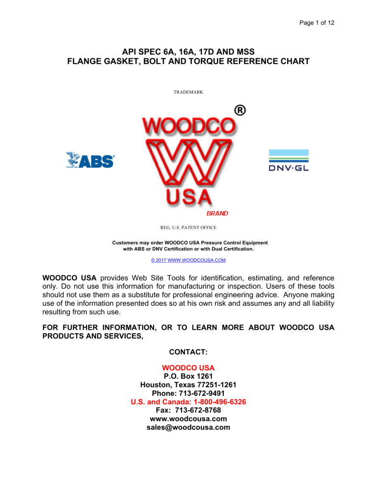 API Flange Gasket, Bolt & Torque Reference Chart