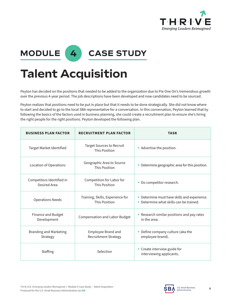 Talent Acquisition Case Study: Recruitment Planning