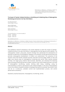 Metacognition in Preschool: Teacher Impact on Learning