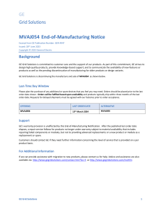 MVAJ054 End-of-Manufacturing Notice - GE Grid Solutions