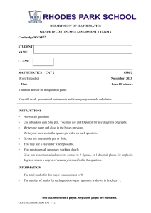 Grade 10 IGCSE Mathematics Exam Paper