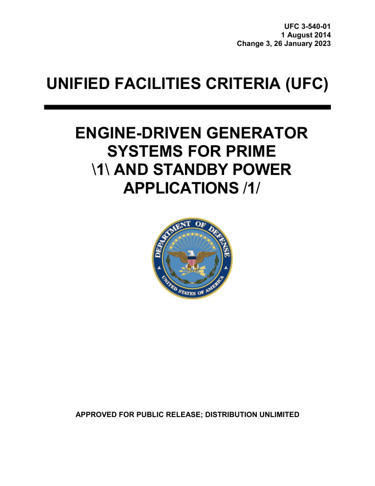 Ufc Engineering Engine Generator Systems Design Criteria | UFC 3-540-01