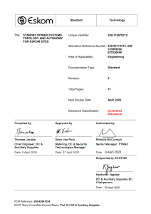 Eskom Standby Power Systems: Topology & Autonomy Engineering Standard