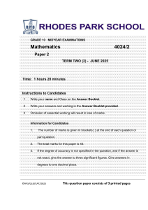 Grade 10 Mathematics Exam Paper - June 2025
