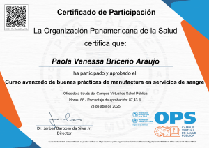 Certificado de Participaci&oacute;n: Buenas Pr&aacute;cticas en Sangre