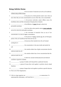 Biology Cell Transport & Organization Review Worksheet