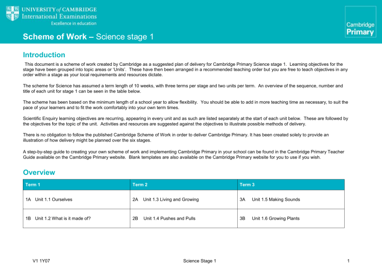 Science Stage 1 Scheme of Work - Cambridge Primary