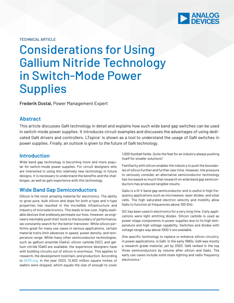 GaN Technology in Switch-Mode Power Supplies: Considerations