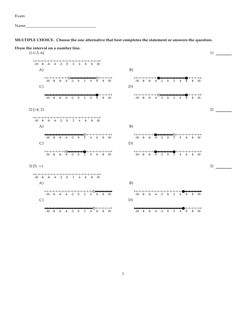 Precalculus Exam: Intervals, Functions, and Graphs