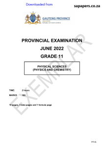 Grade 11 Physical Sciences Exam (Physics & Chemistry) June 2022